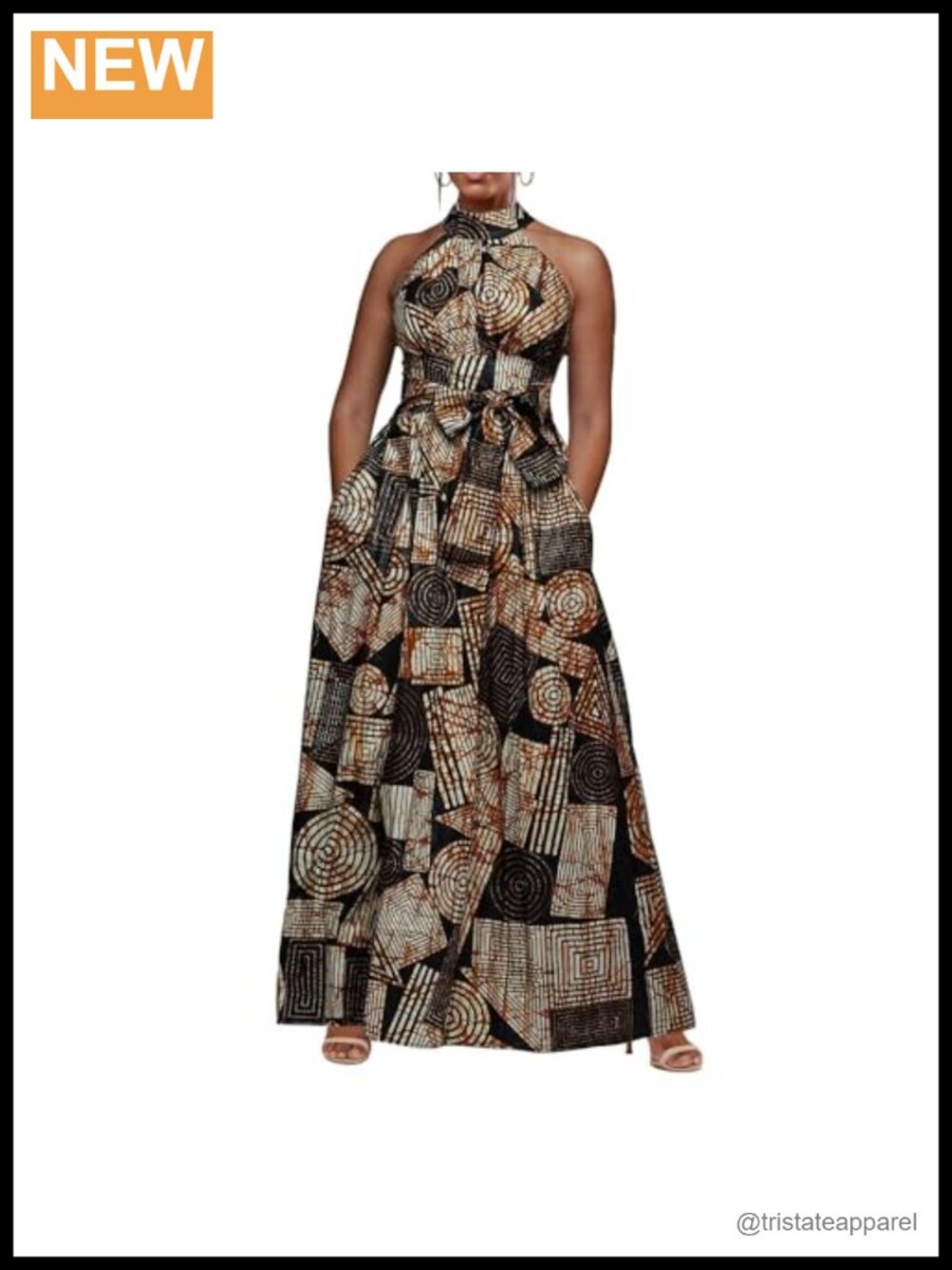 Twilled Satin Floor Length Maxi Dress Lace-Up High Waist Halter Sleeveless